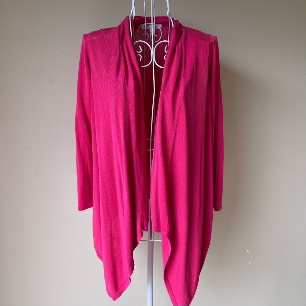 Chaus open front cardigan low high hot pink